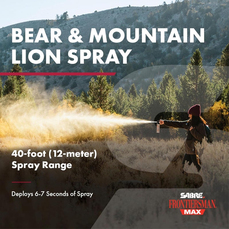 sabre Frontiersman MAX Bear Spray – 40 ft Range, Maximum Strength, The Only EPA-Registered Spray for Bears & Mountain Lions, 7.9 oz, Glow Safety Clip, Outdoor Hiking & Camping Protection - Image 2